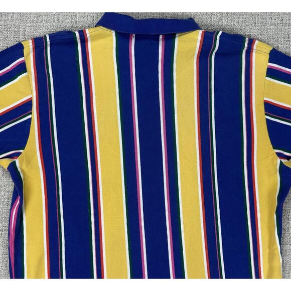 Polo Ralph Lauren Shirt Sz L Blue Yellow Striped Classic Polo Short Sleeve 90s - Picture 11 of 12